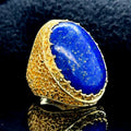 Men Silver Large Gold Plated Natural Lapis Ring