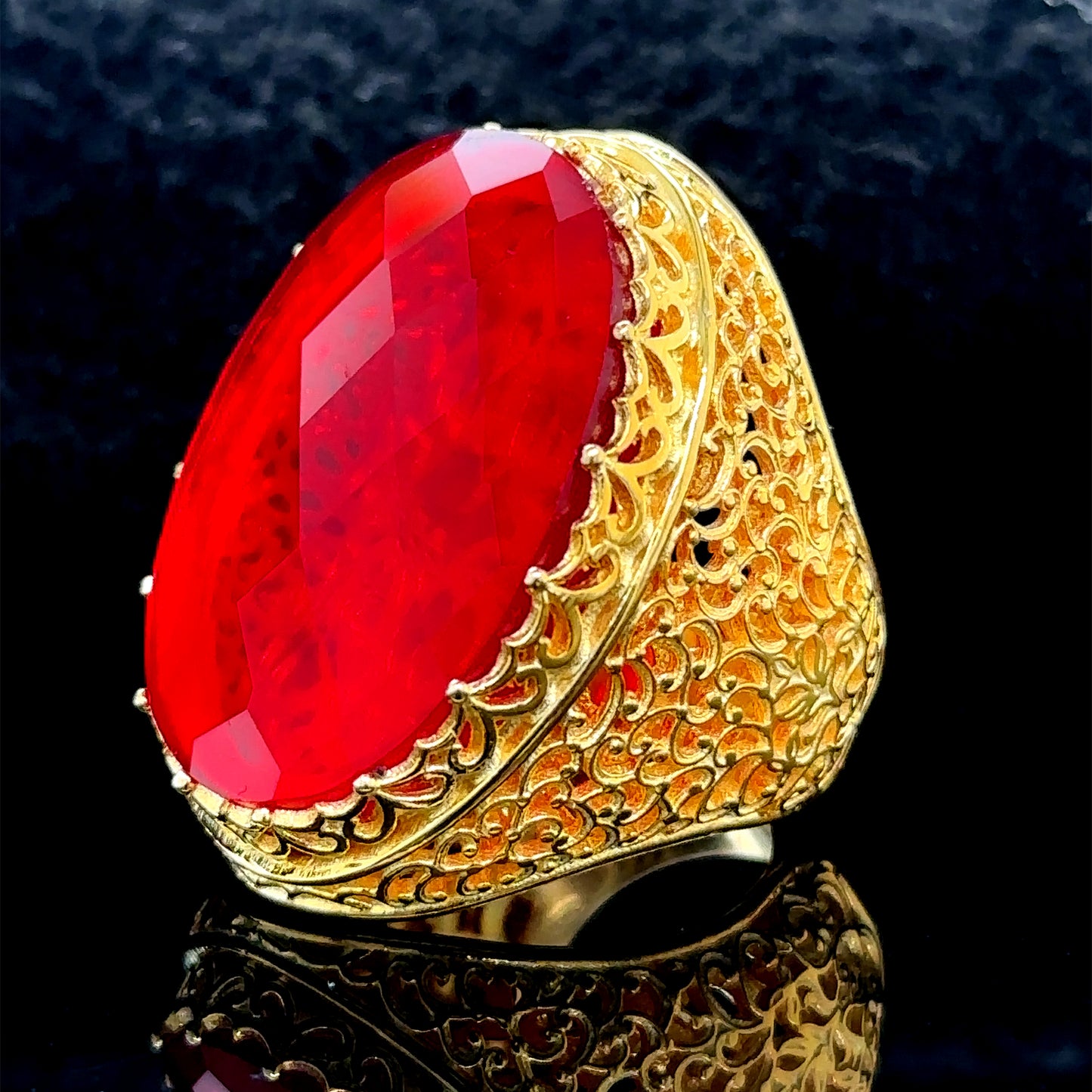 Men Handmade Gold Plated Large Ruby Stone Ring