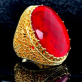 Anillo de hombre con piedra de rubí grande chapado en oro hecho a mano