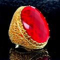 Anillo de hombre con piedra de rubí grande chapado en oro hecho a mano