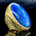 Silver Gold Plated Natural Large Lapis Lazuli Ring