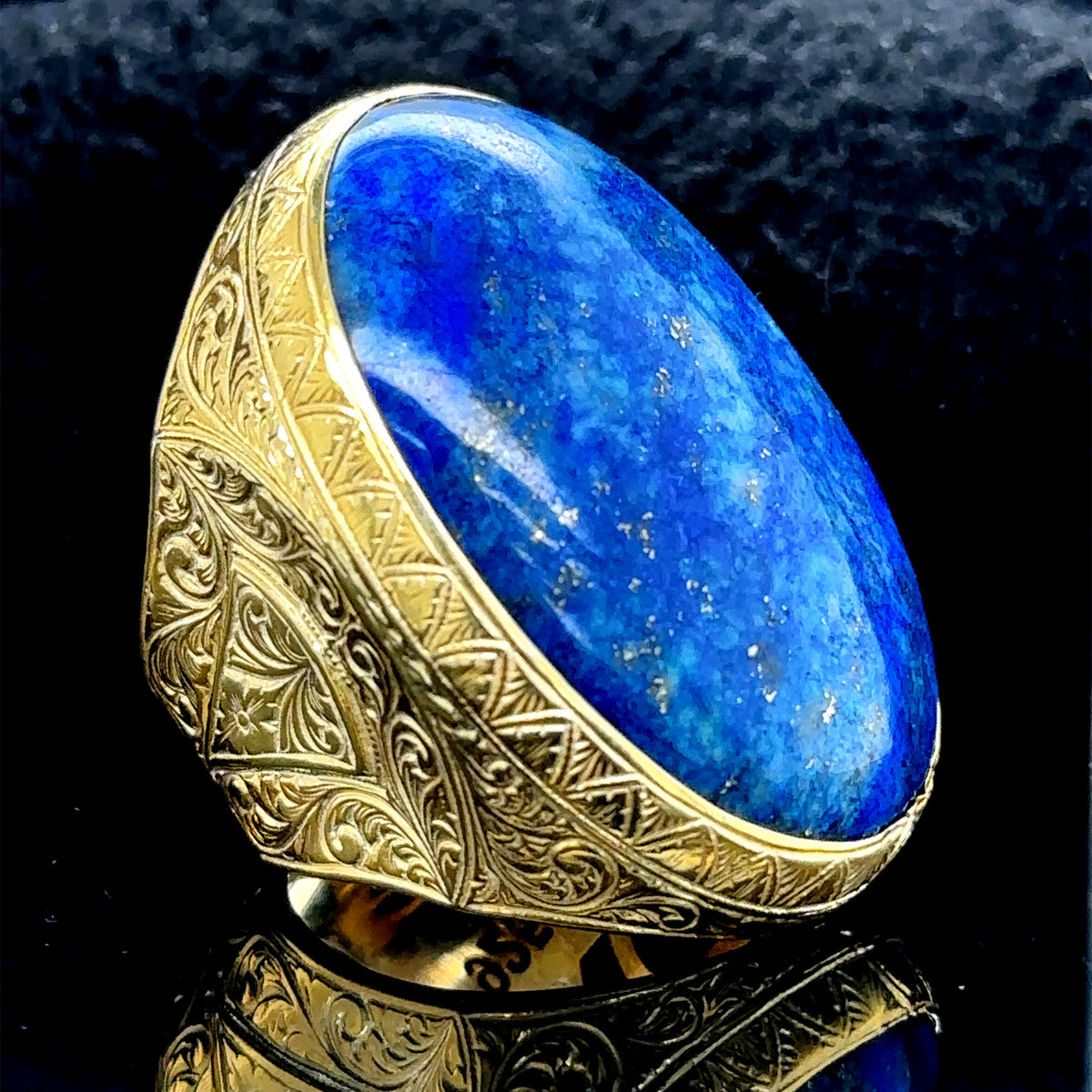 Silver Gold Plated Natural Large Lapis Lazuli Ring