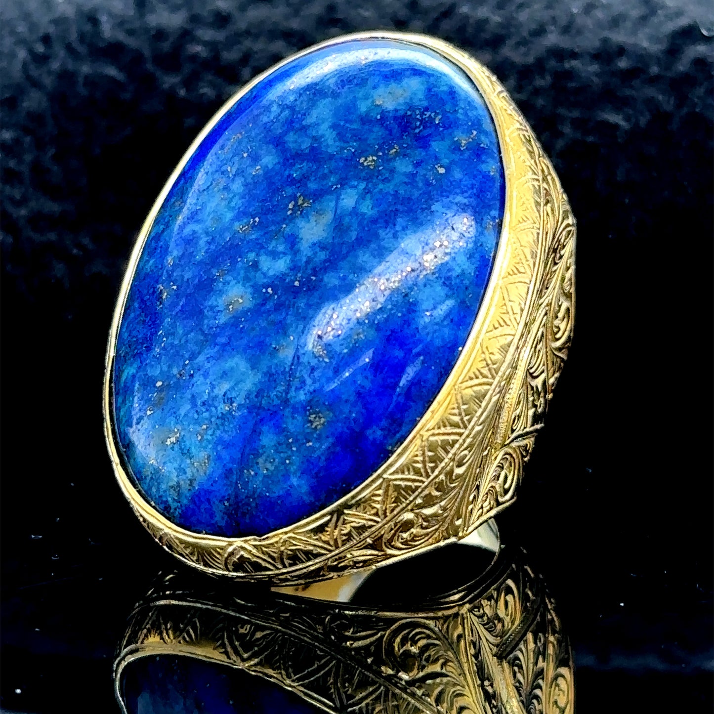 Silver Gold Plated Natural Large Lapis Lazuli Ring