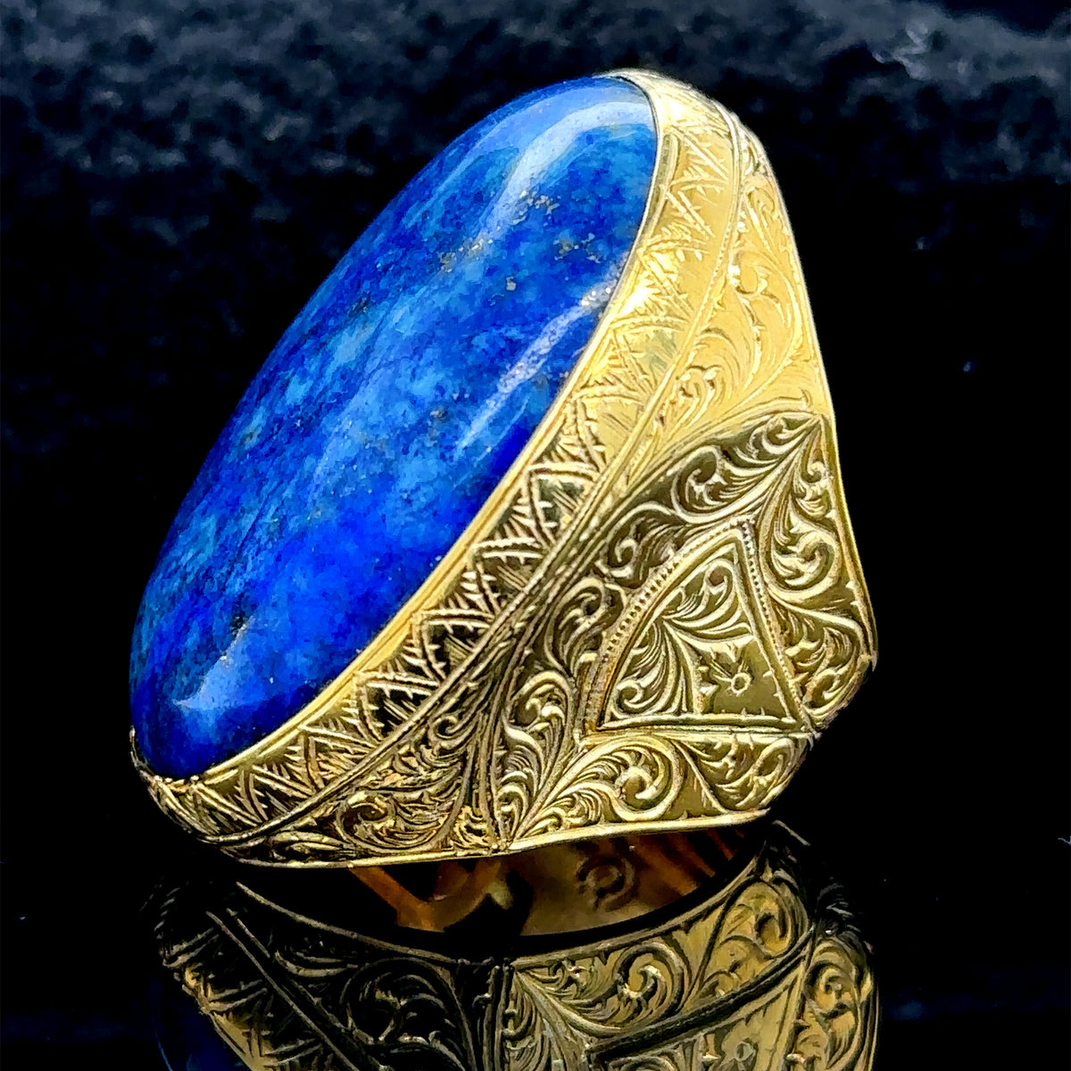 Silver Gold Plated Natural Large Lapis Lazuli Ring