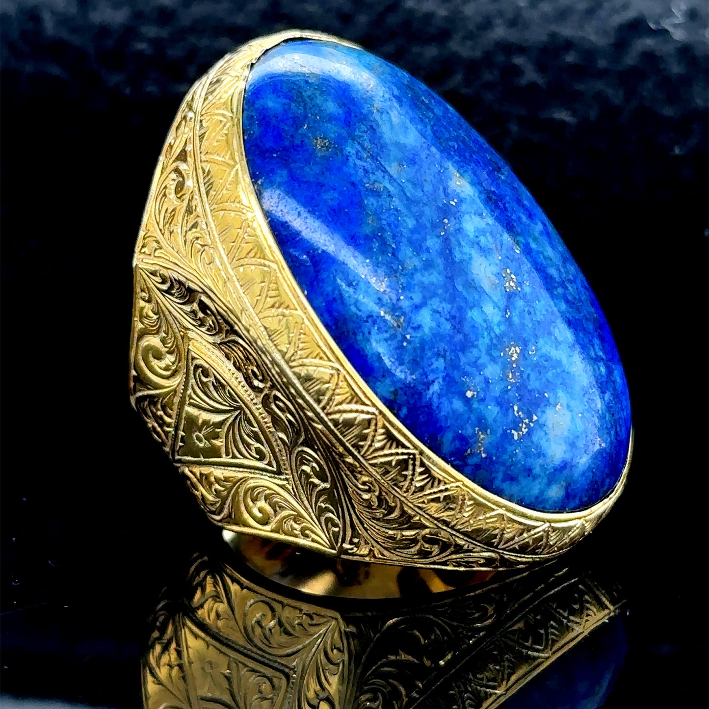 Silver Gold Plated Natural Large Lapis Lazuli Ring