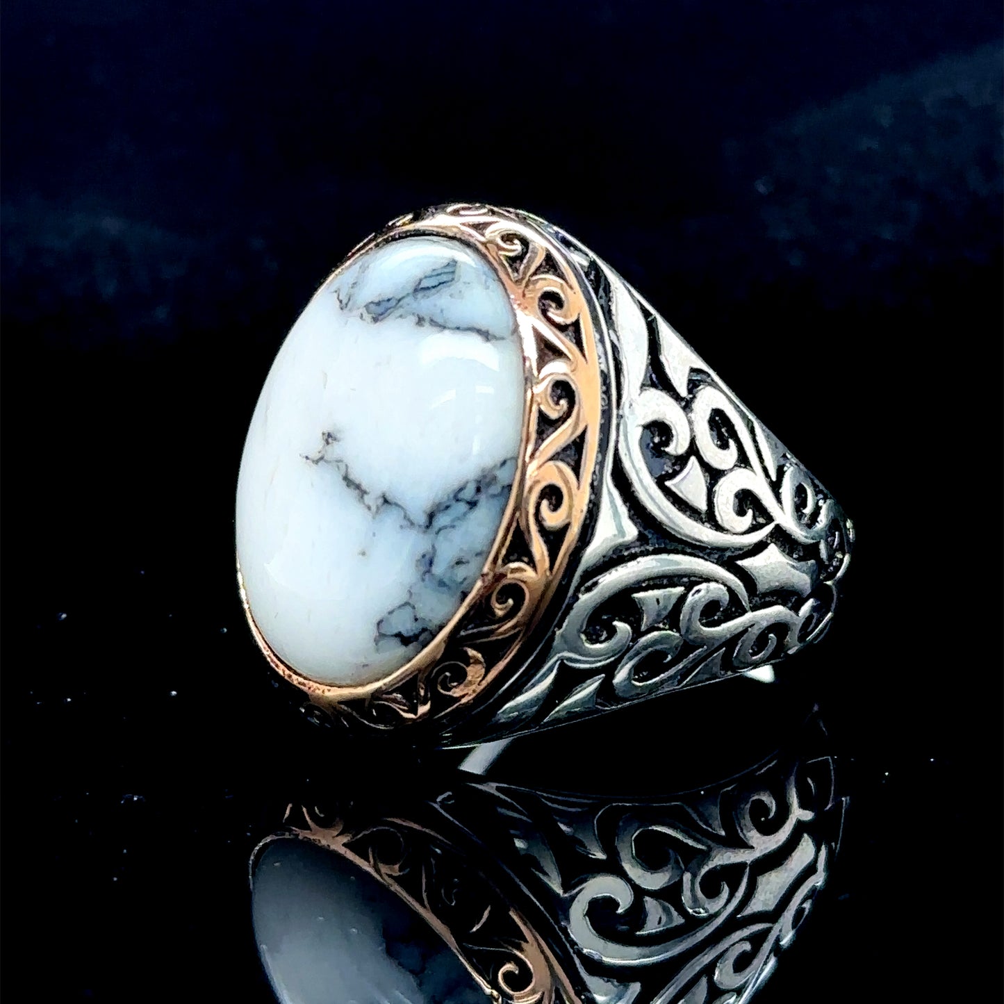 Men Handmade Natural White Turquoise Ring