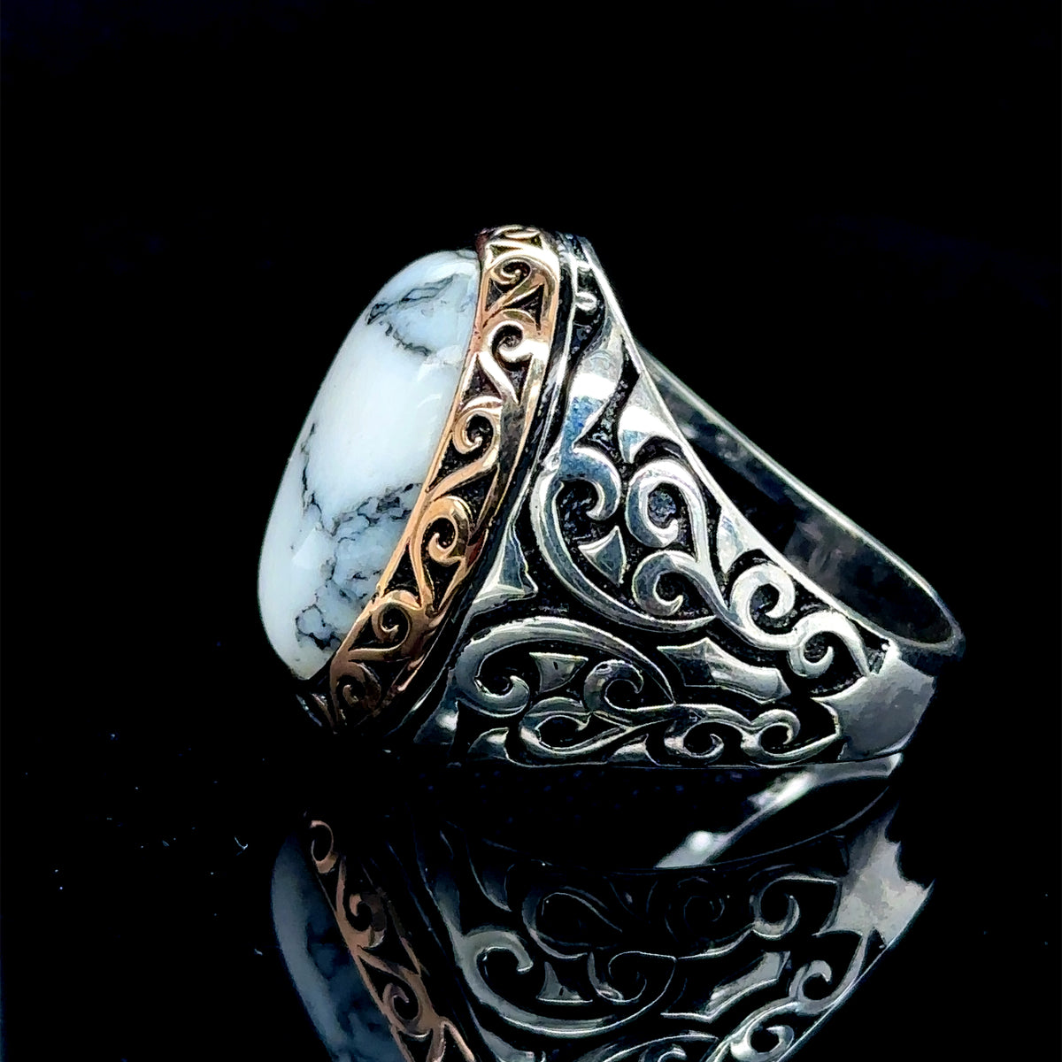 Men Handmade Natural White Turquoise Ring