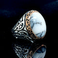 Men Handmade Natural White Turquoise Ring