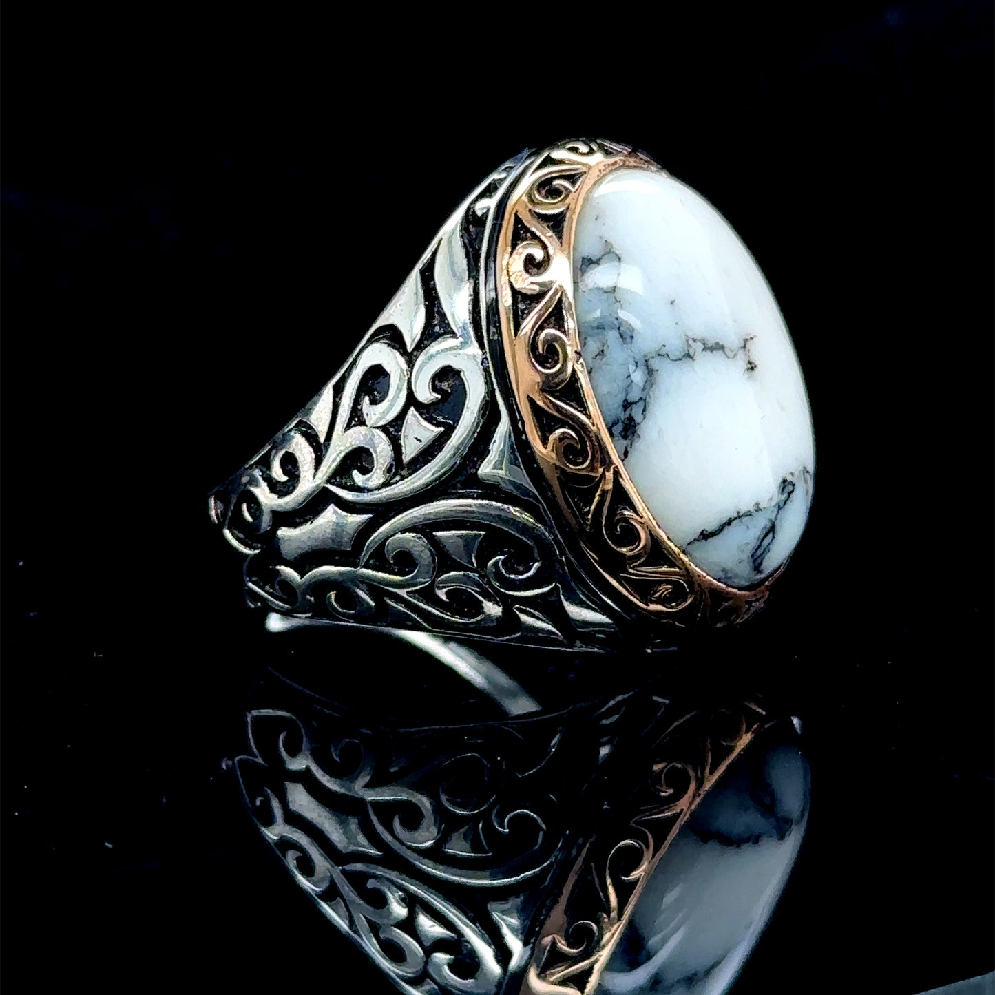 Men Handmade Natural White Turquoise Ring