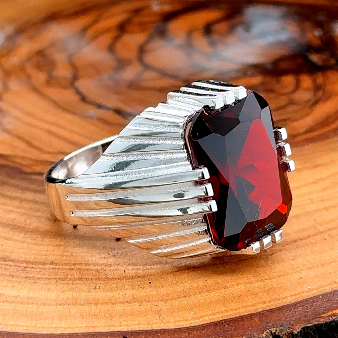 Piedra preciosa de rubí cuadrada hecha a mano para hombres