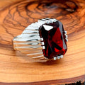 Piedra preciosa de rubí cuadrada hecha a mano para hombres