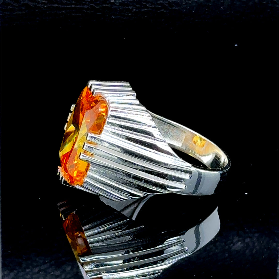 Silver Handmade Square Yellow Citrine Men Ring