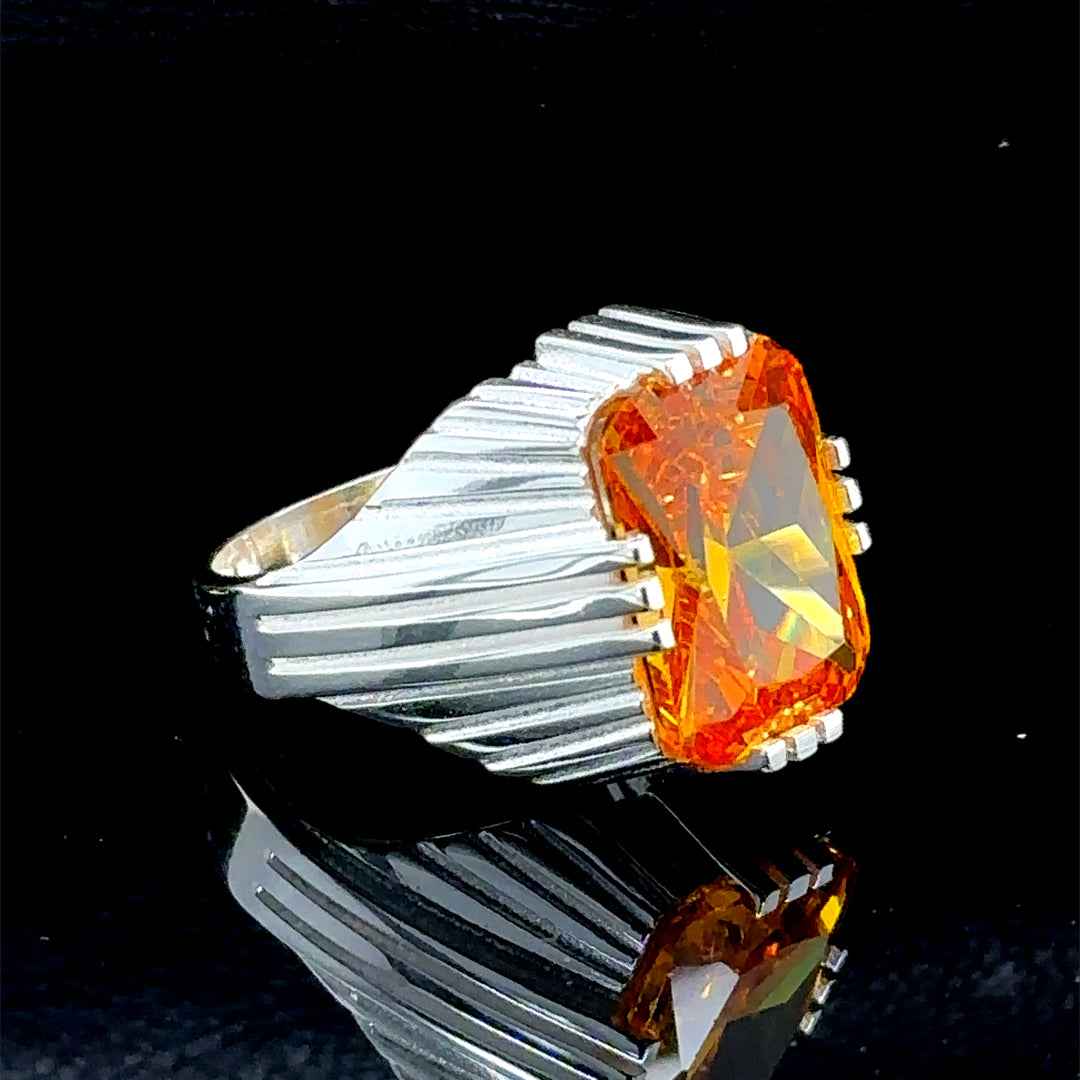 Silver Handmade Square Yellow Citrine Men Ring