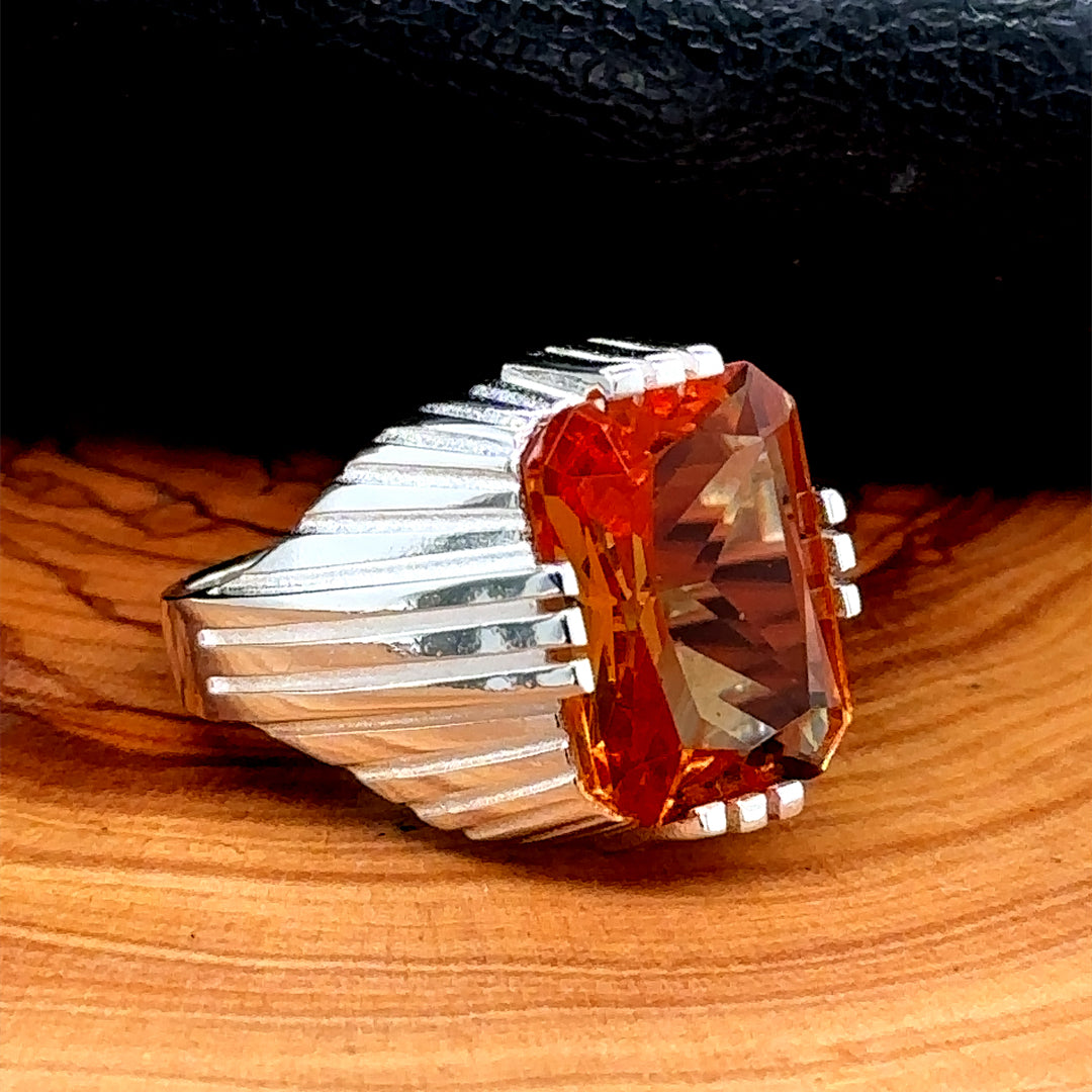 Men Handmade Square Gemstone Sultanite Ring