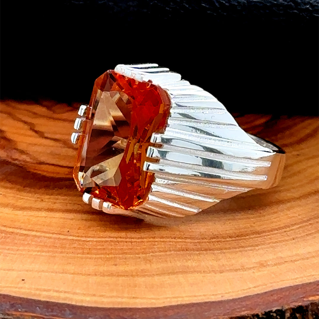 Men Handmade Square Gemstone Sultanite Ring