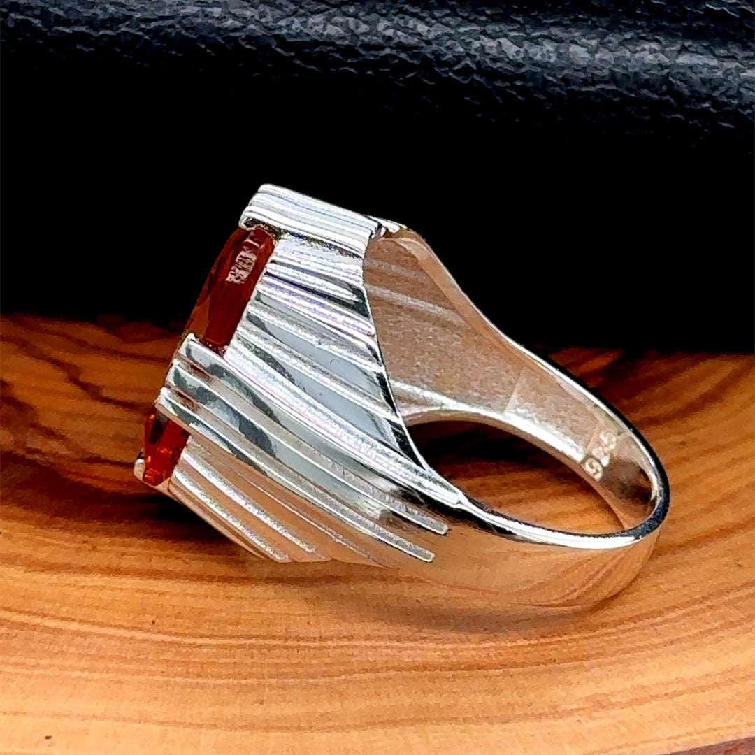 Men Handmade Square Gemstone Sultanite Ring