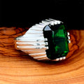 Men Handmade Square Green Emerald Stone Ring
