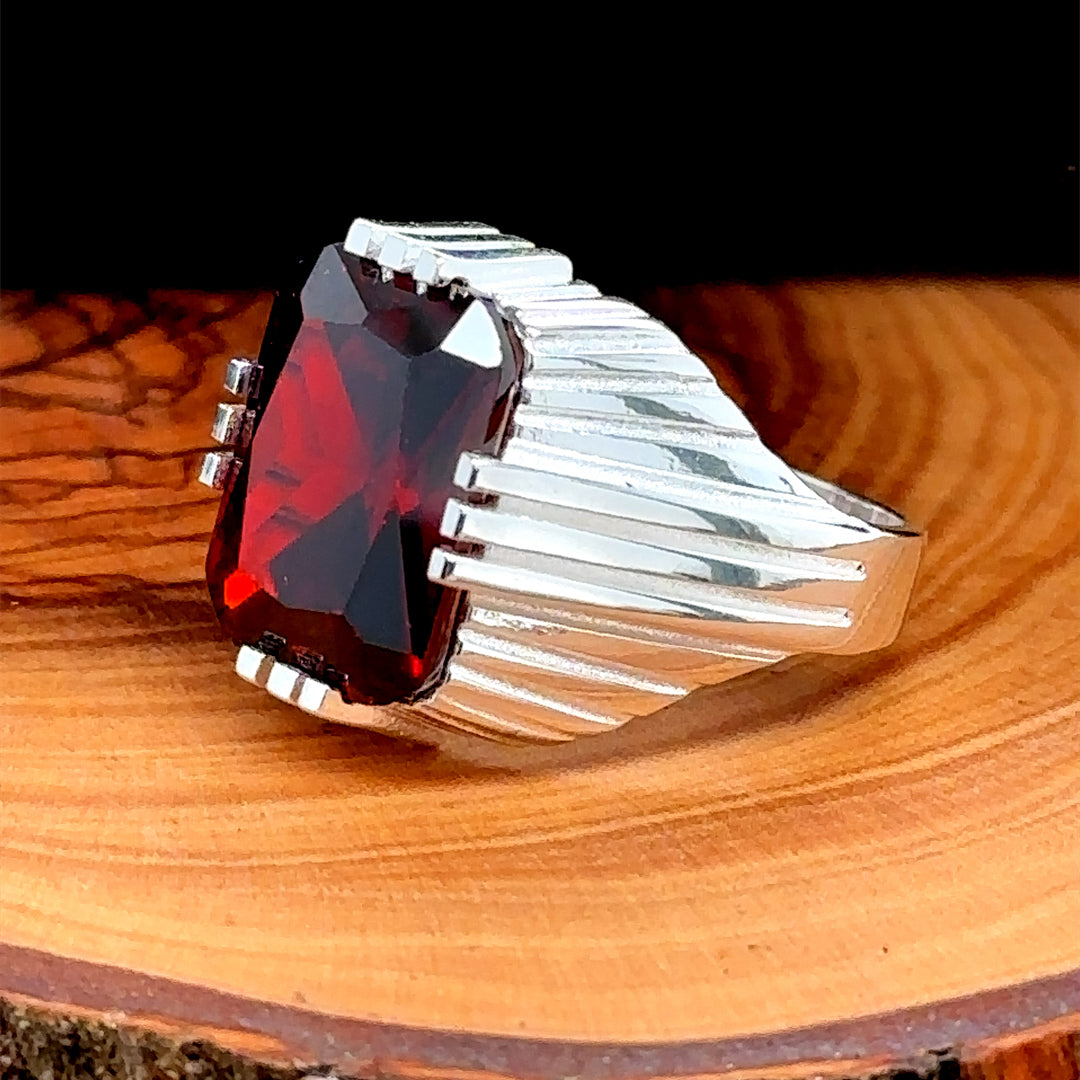 Piedra preciosa de rubí cuadrada hecha a mano para hombres