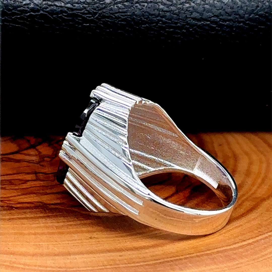 Men Silver Handmade Square Amethyst Stone Ring