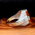 Silver Handmade Square Yellow Citrine Men Ring