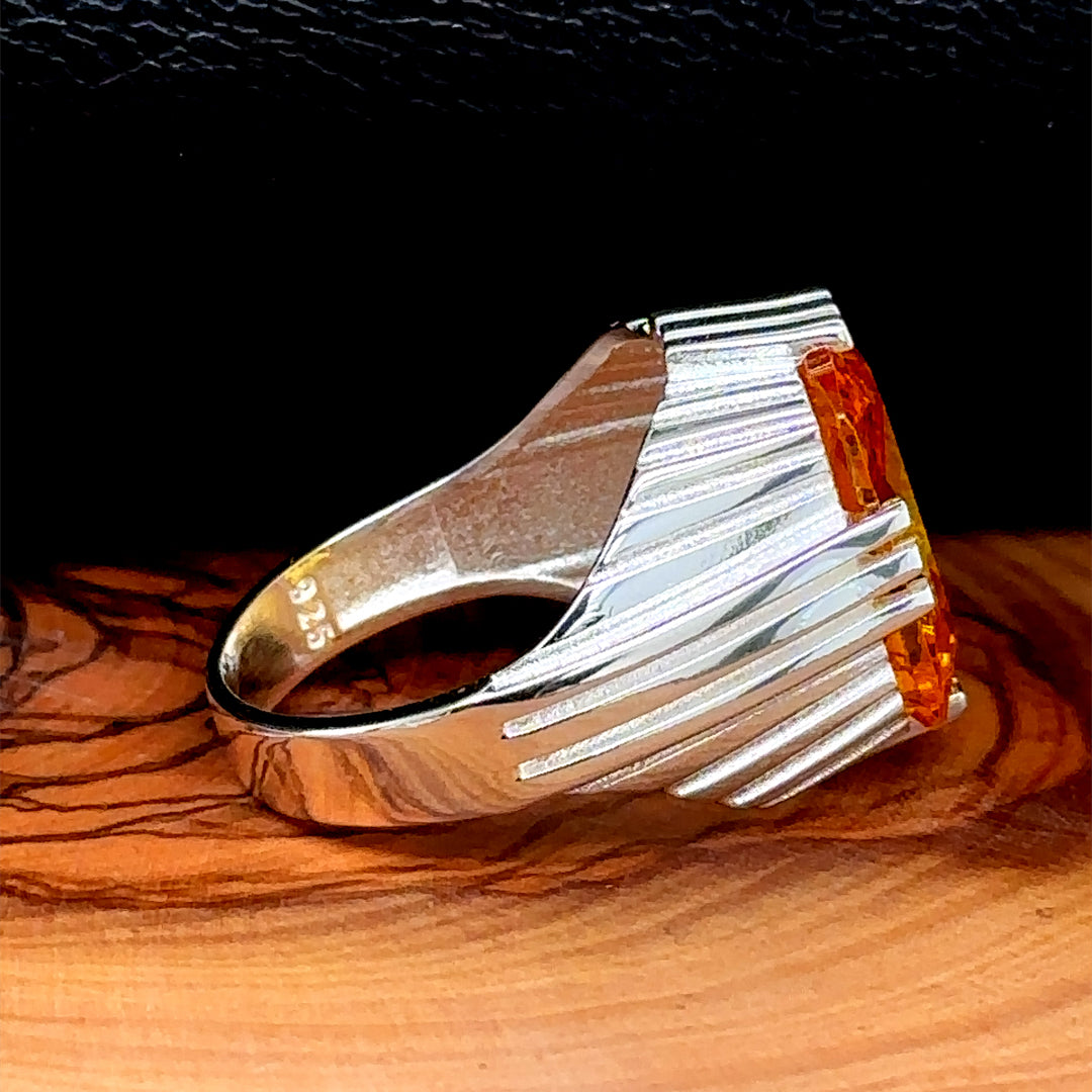 Silver Handmade Square Yellow Citrine Men Ring