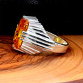 Silver Handmade Square Yellow Citrine Men Ring
