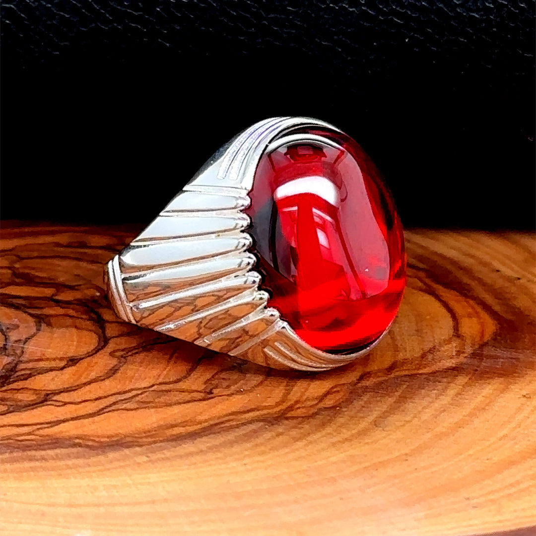 Silver Handmade Oval Ruby Gemstone Men Ring