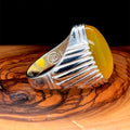 Silver Handmade Oval Yellow Agate Stone Men Ring