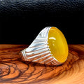 Silver Handmade Oval Yellow Agate Stone Men Ring
