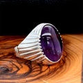 Men Silver Oval Amethyst Gemstone Ring