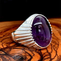 Men Silver Oval Amethyst Gemstone Ring