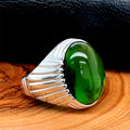 Silver Handmade Oval Emerald Stone Men Ring