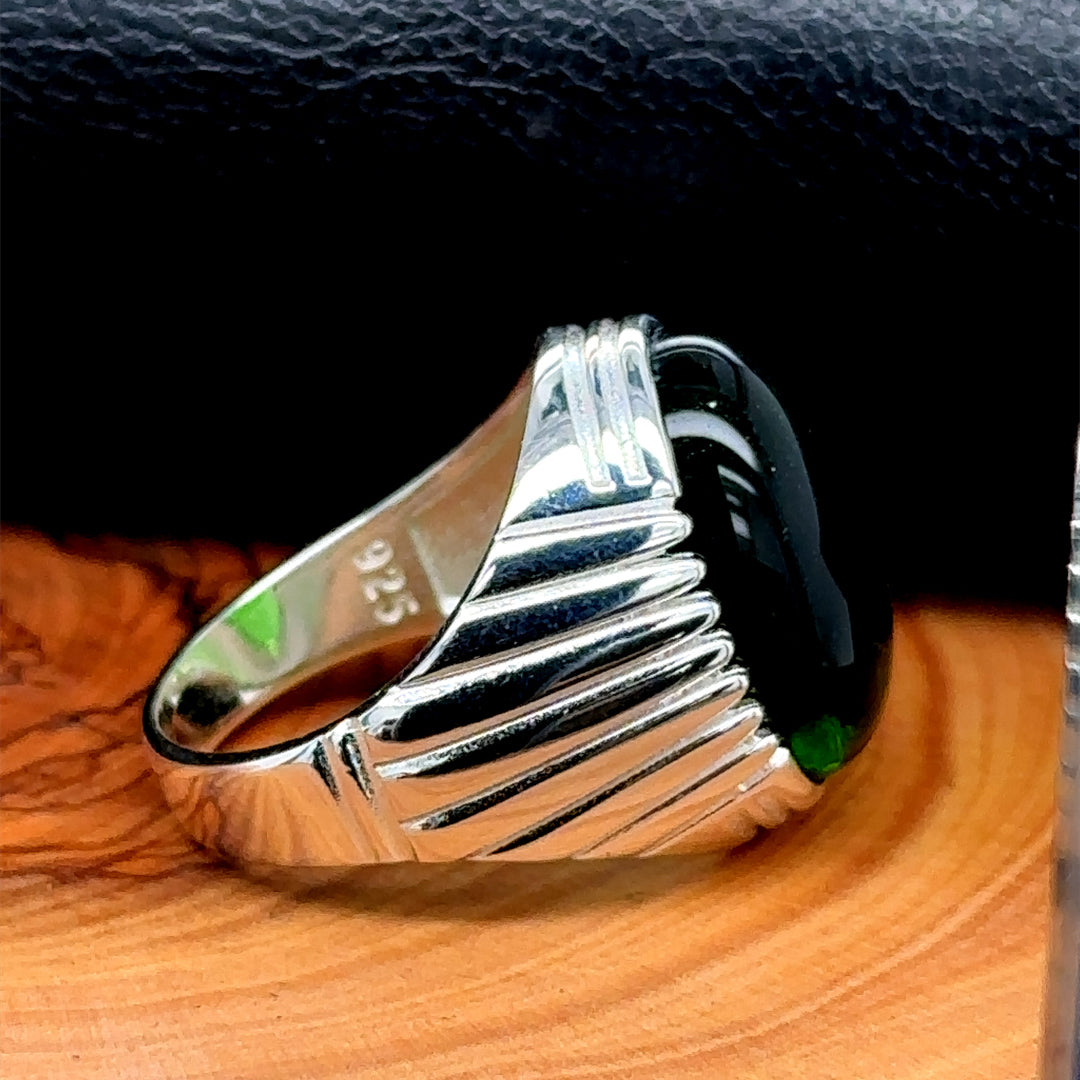 Silver Handmade Oval Emerald Stone Men Ring