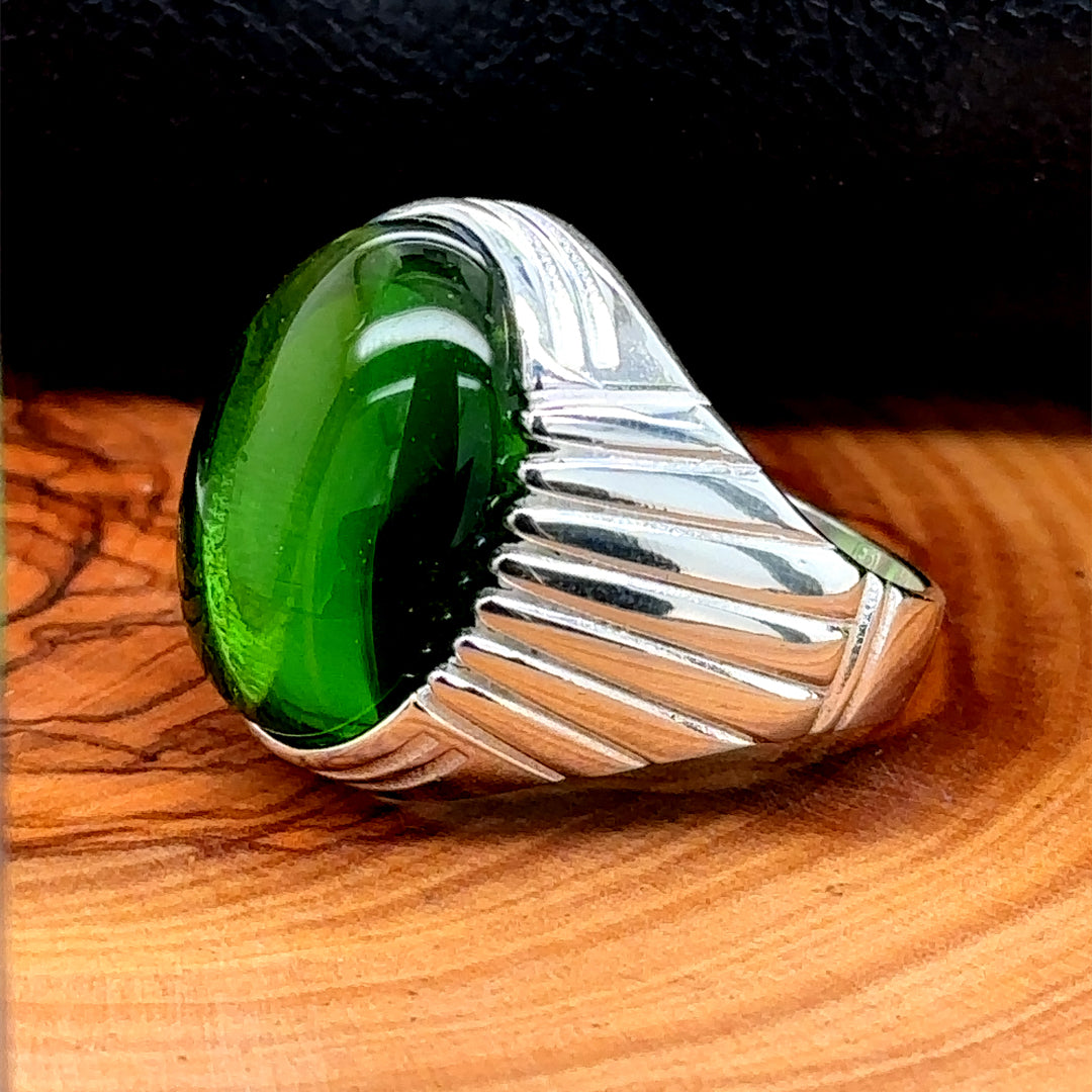 Silver Handmade Oval Emerald Stone Men Ring