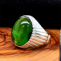 Silver Handmade Oval Emerald Stone Men Ring