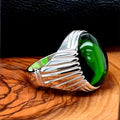 Silver Handmade Oval Emerald Stone Men Ring