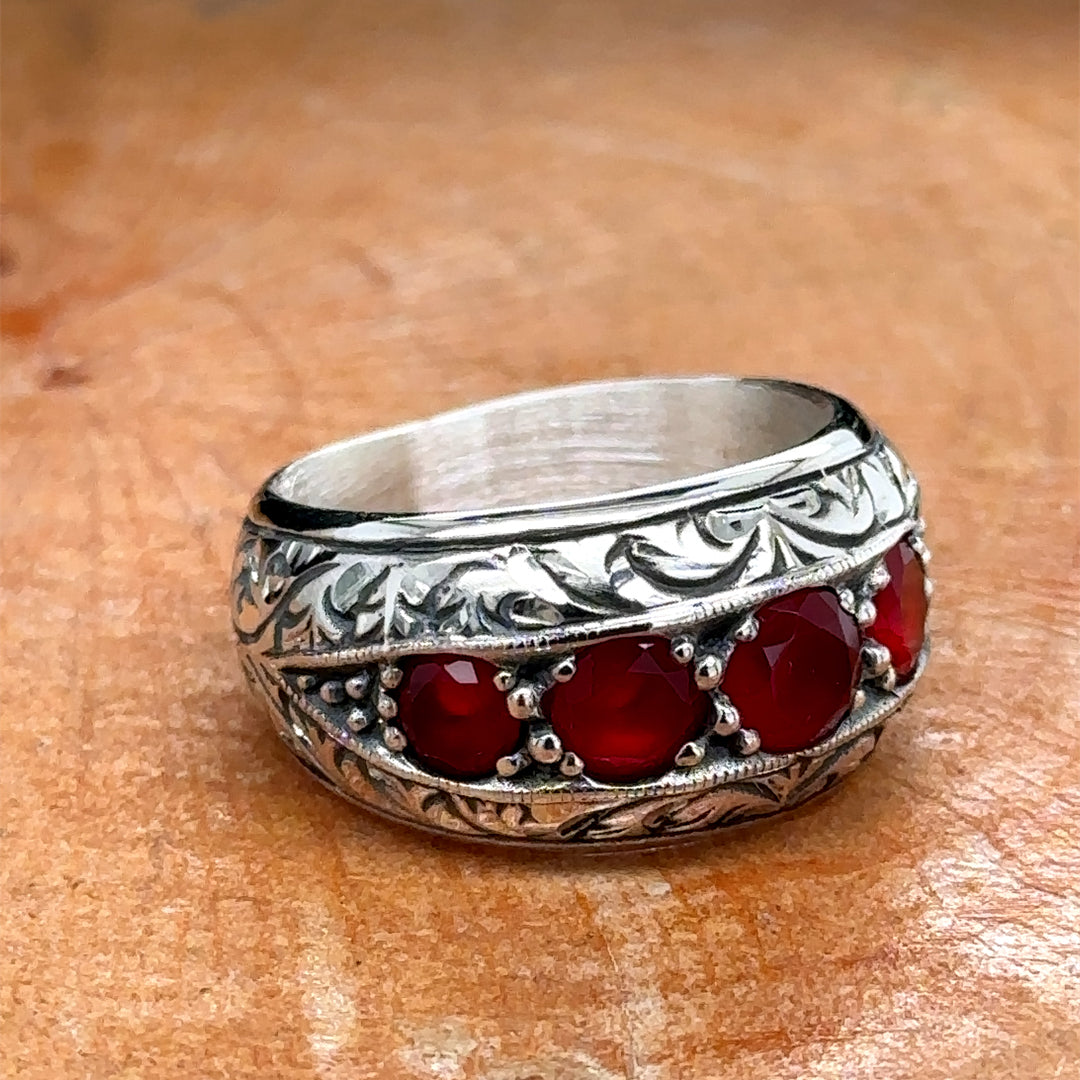 Men Handmade Engraved Ruby Stone Band Wedding Ring