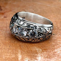 Silver Handmade Moissanite Stone Engraved Men Ring