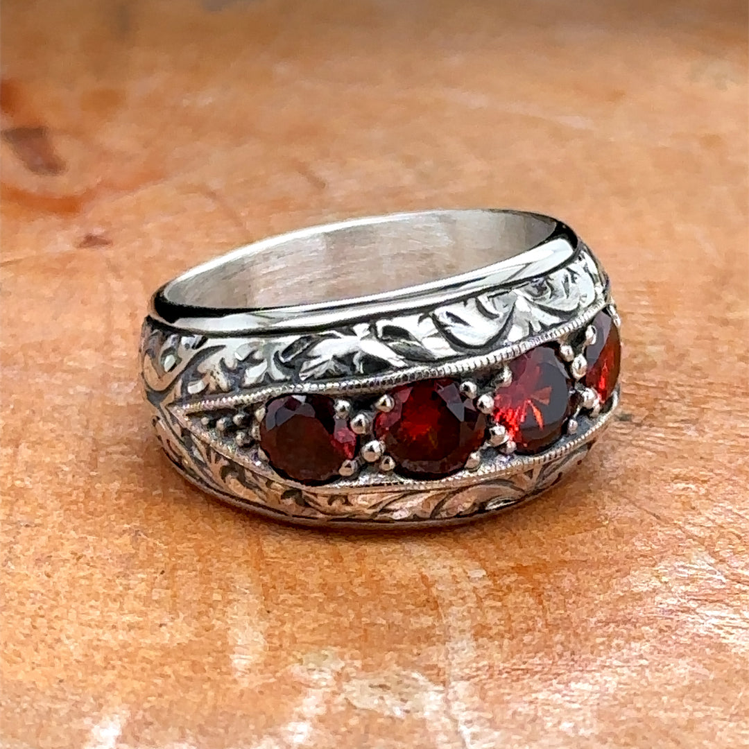 Silver Handmade Men Ruby Gemstone Band Ring