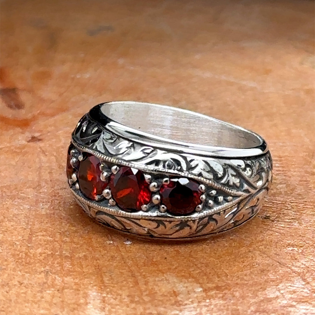 Silver Handmade Men Ruby Gemstone Band Ring