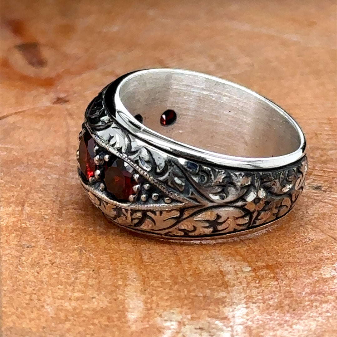 Silver Handmade Men Ruby Gemstone Band Ring