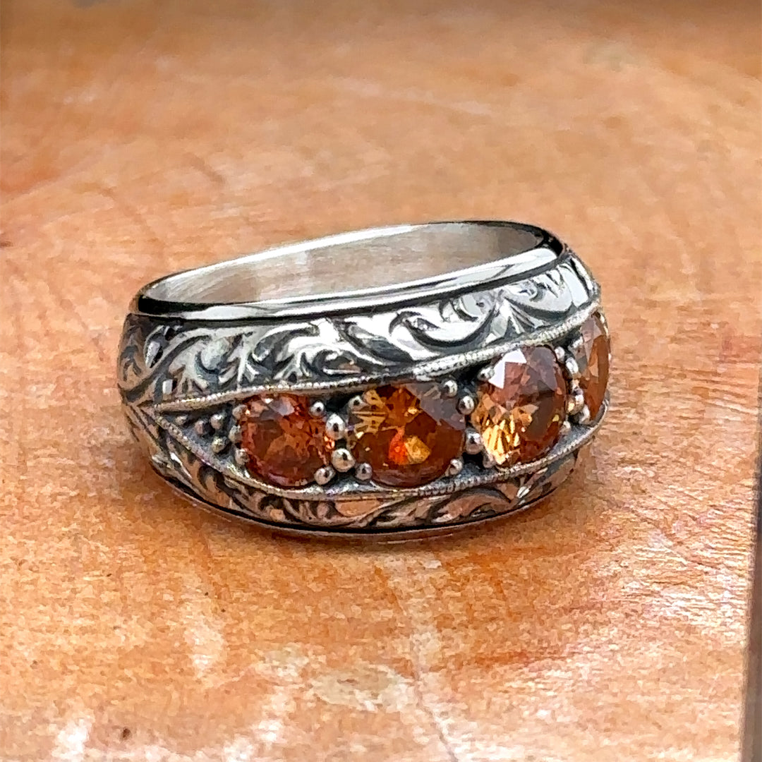 Men Handmade Engraved Zultanite Stone Band Ring