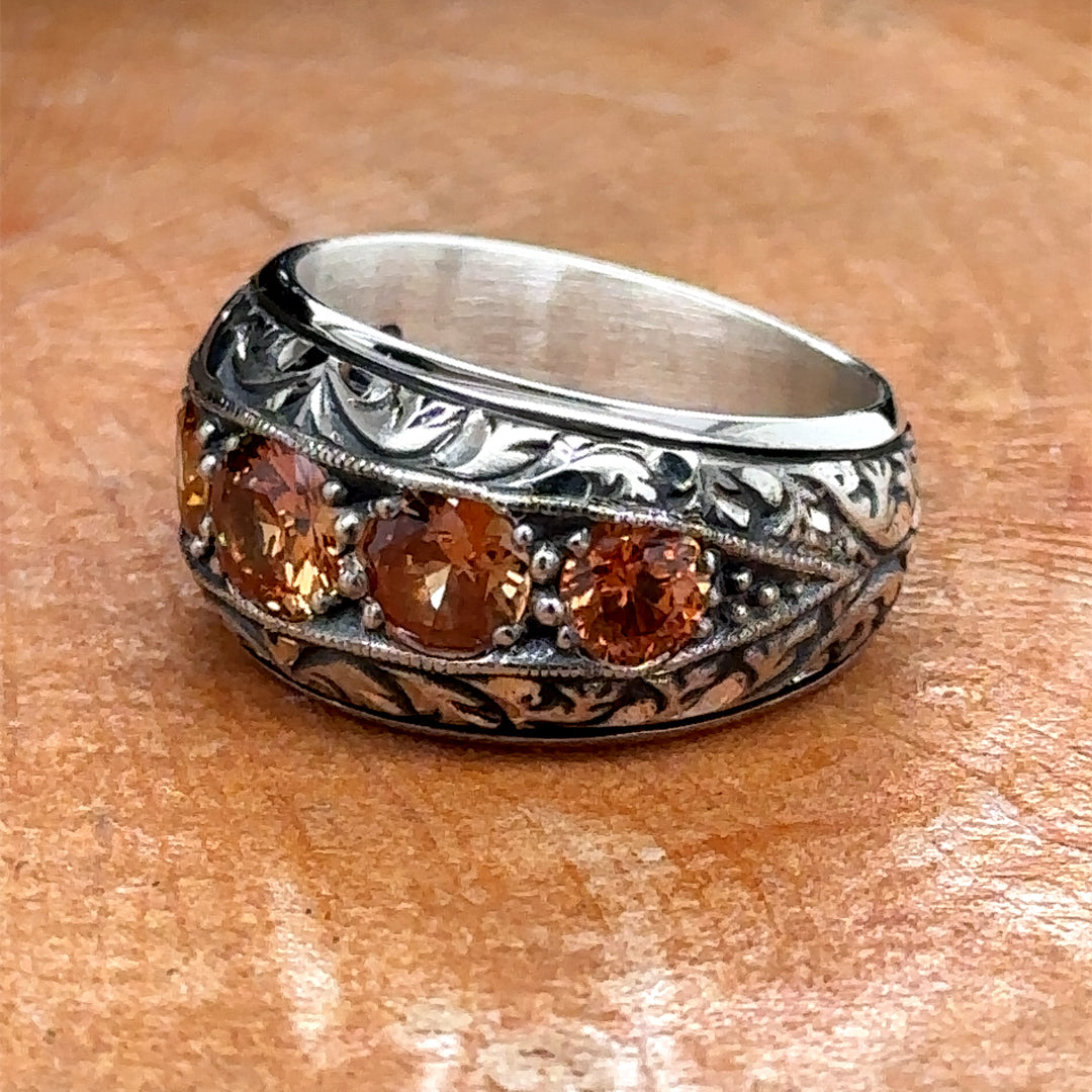 Men Handmade Engraved Zultanite Stone Band Ring