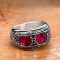 Men Handmade Engraved Ruby Gemstone Band Ring