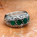 Men Handmade Green Emerald Gemstone Band Ring