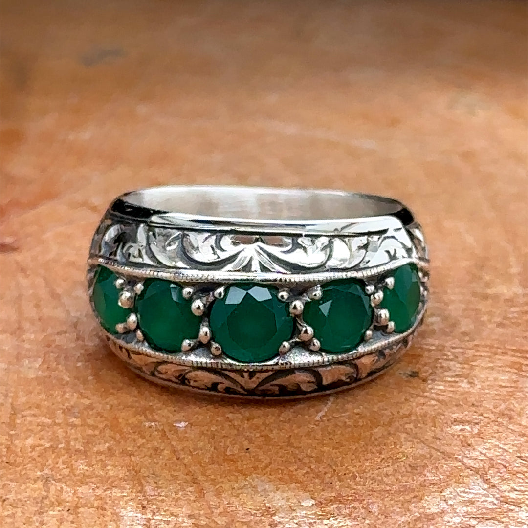 Men Handmade Green Emerald Gemstone Band Ring