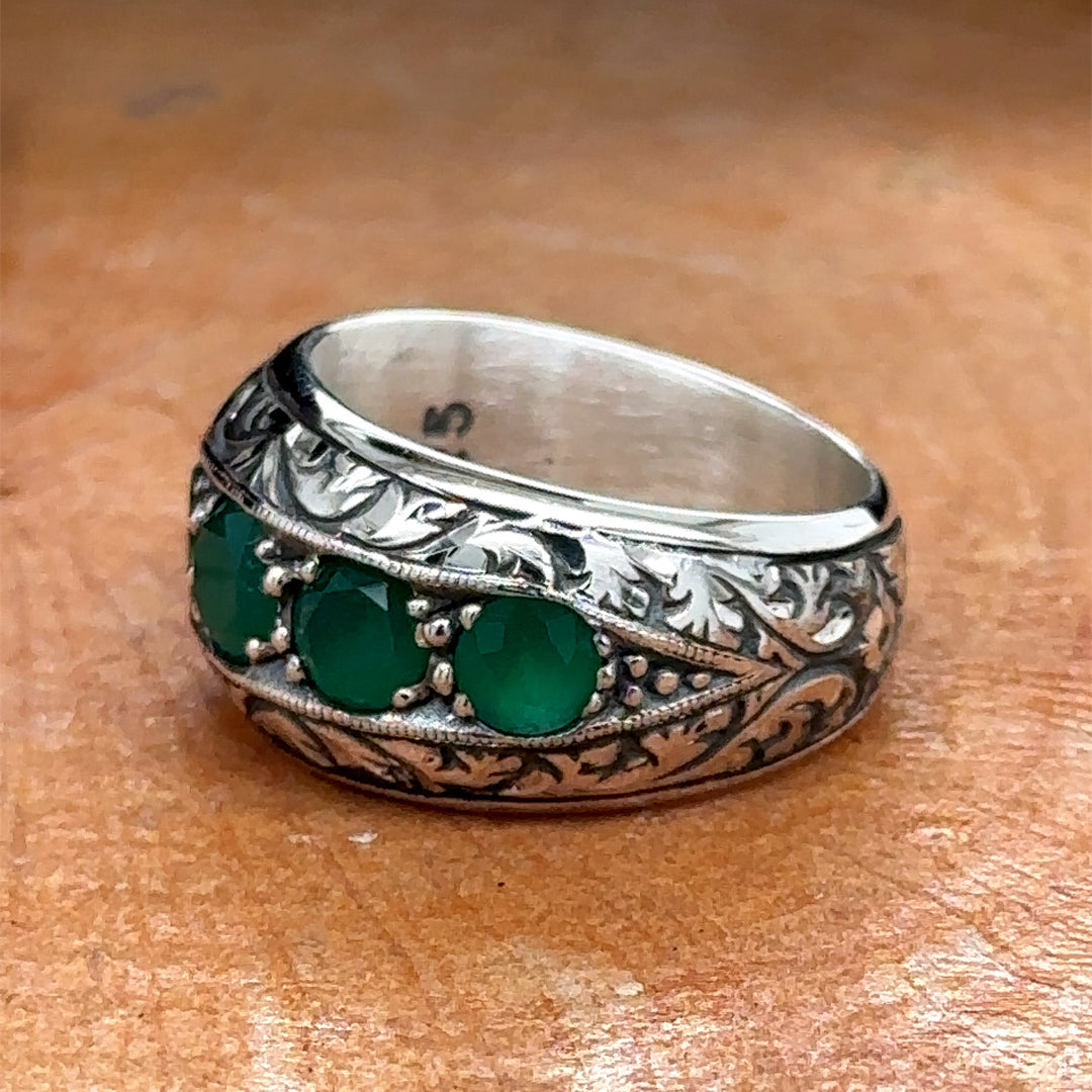 Men Handmade Green Emerald Gemstone Band Ring