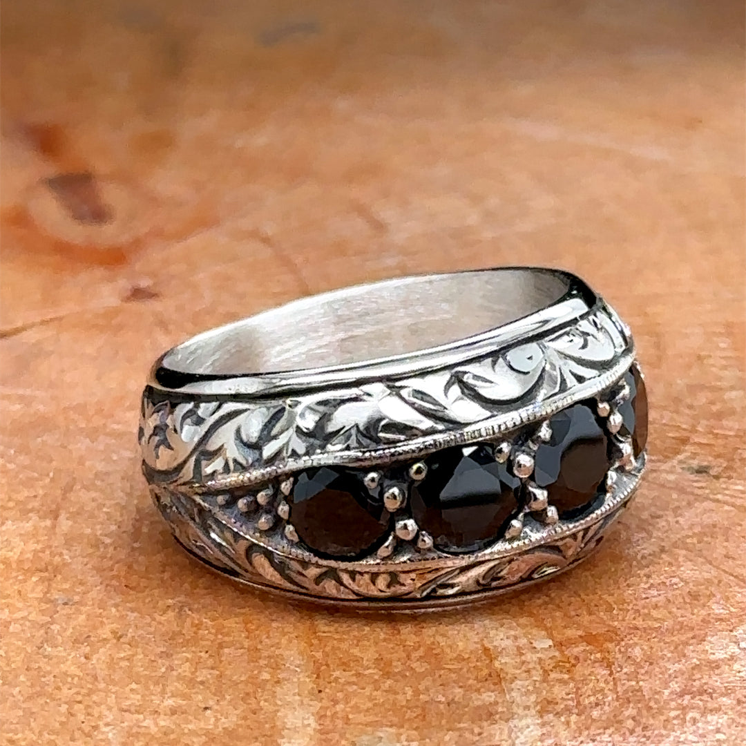 Men Handmade Black Onyx Gemstone Wedding Band Ring