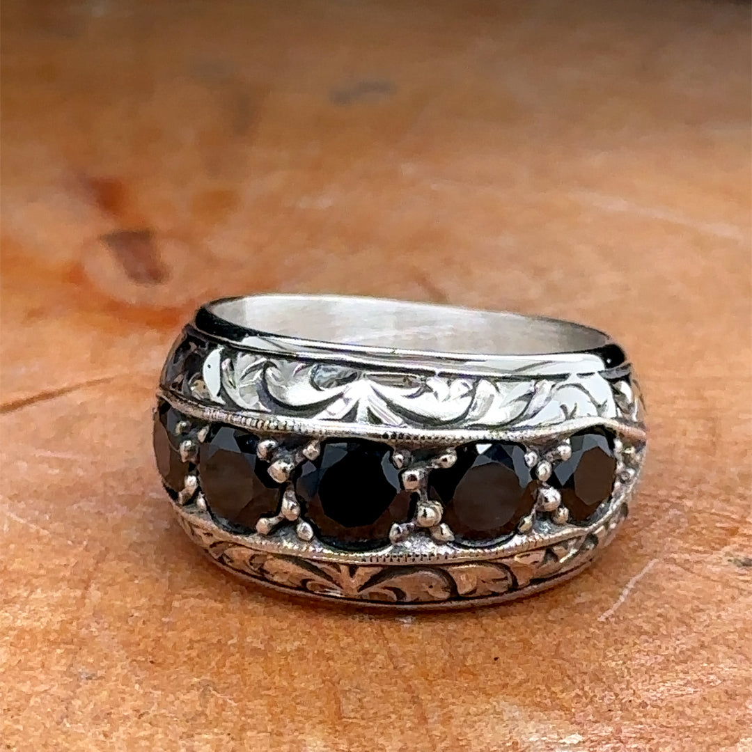 Men Handmade Black Onyx Gemstone Wedding Band Ring