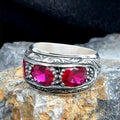 Men Handmade Engraved Ruby Gemstone Band Ring